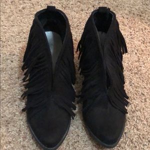 Coconuts black fringe booties